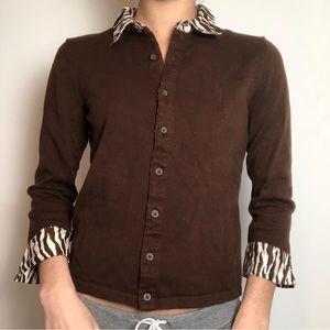 Brown Longsleeve Polo with Zebra Accents!